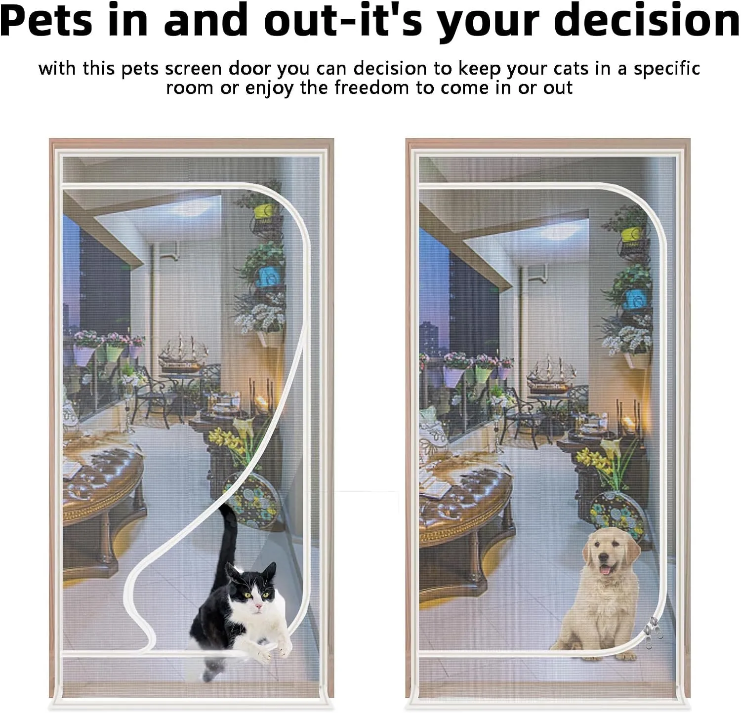 QWR Reinforced Cat Screen Door,Fits Door Size 32''x 80'',Thickened Cat Proof Screen Door with Zipper Closure for Living Room,Kitchen,Bedroom.