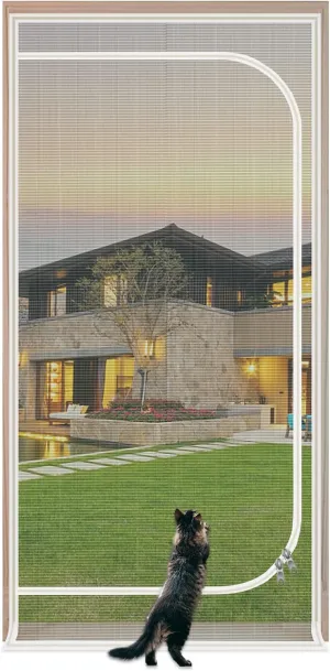 QWR Reinforced Cat Screen Door,Fits Door Size 32''x 80'',Thickened Cat Proof Screen Door with Zipper Closure for Living Room,Kitchen,Bedroom.