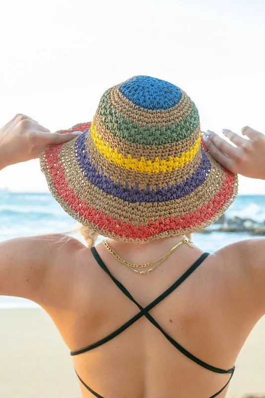 Rainbow Woven Straw Sun Bucket Hat