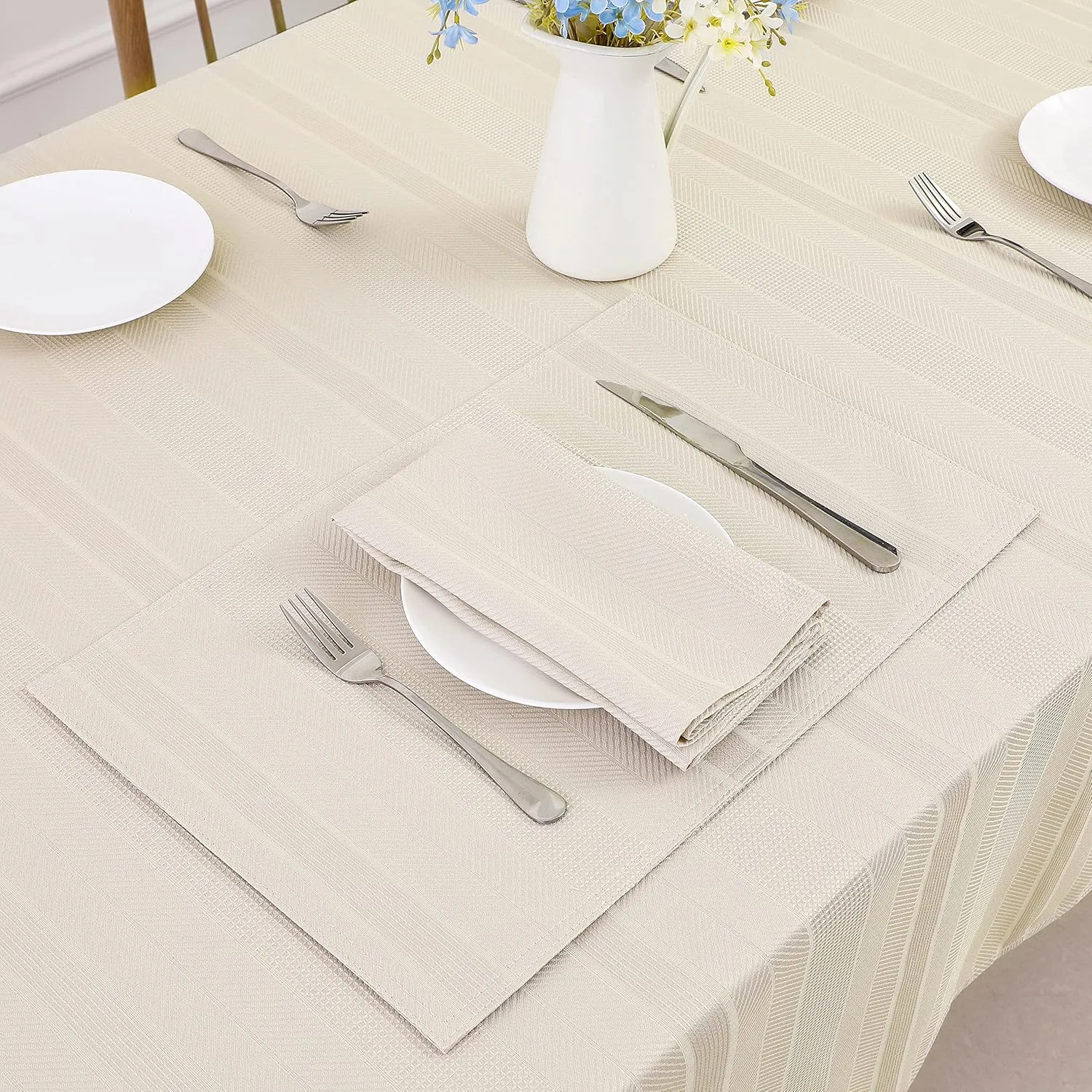 Randall Beige Rectangle Oblong Tablecloth Farmhouse 60" x84” 7 Feet Heavy Duty, Water Resistant Dust-Proof & Anti-Stain Table Cover for Kitchen Dinning Party Tabletop Decoration (6 Seats)