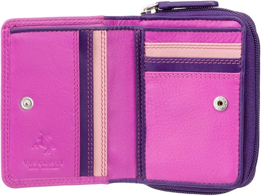 RB53 Multi Colored Berry/Purple/Dusty Pink Small Bifold Soft Leather Ladies Wallet & Purse