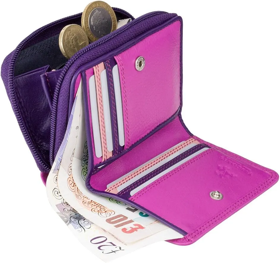 RB53 Multi Colored Berry/Purple/Dusty Pink Small Bifold Soft Leather Ladies Wallet & Purse