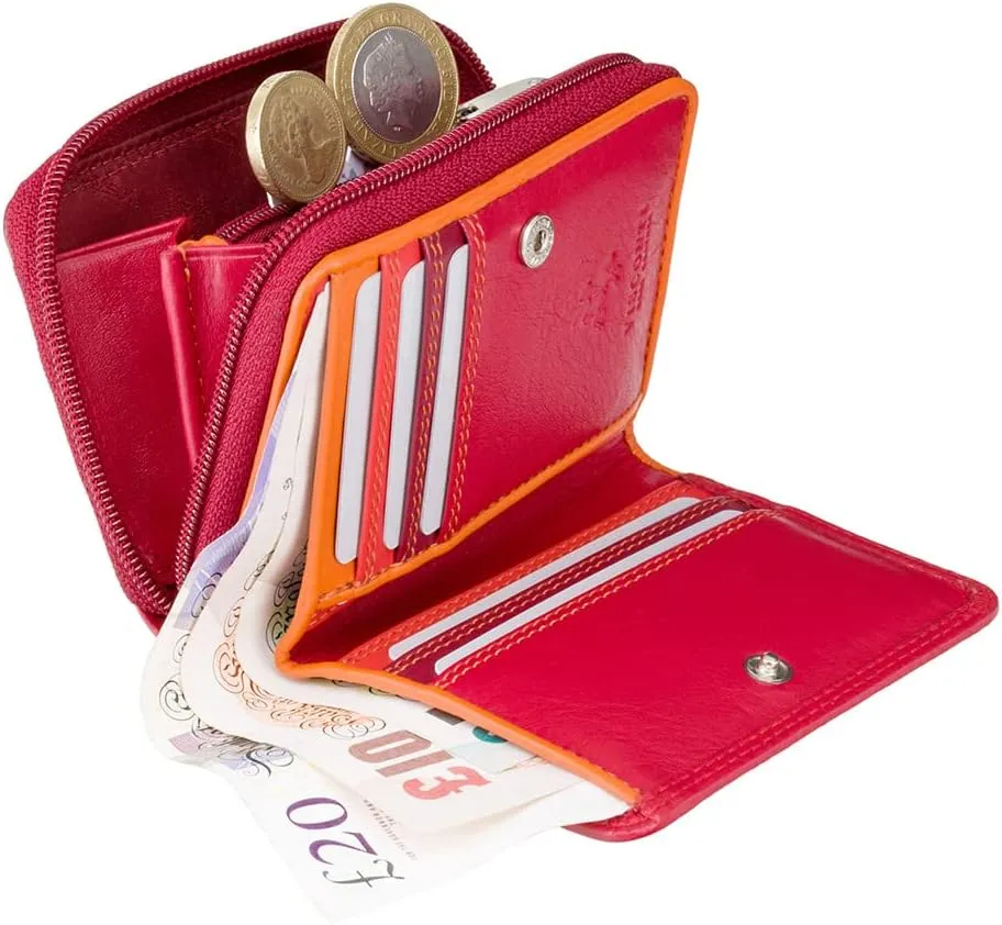 RB53 Multi Colored Red/Orange/Crimson Small Bifold Soft Leather Ladies Wallet & Purse