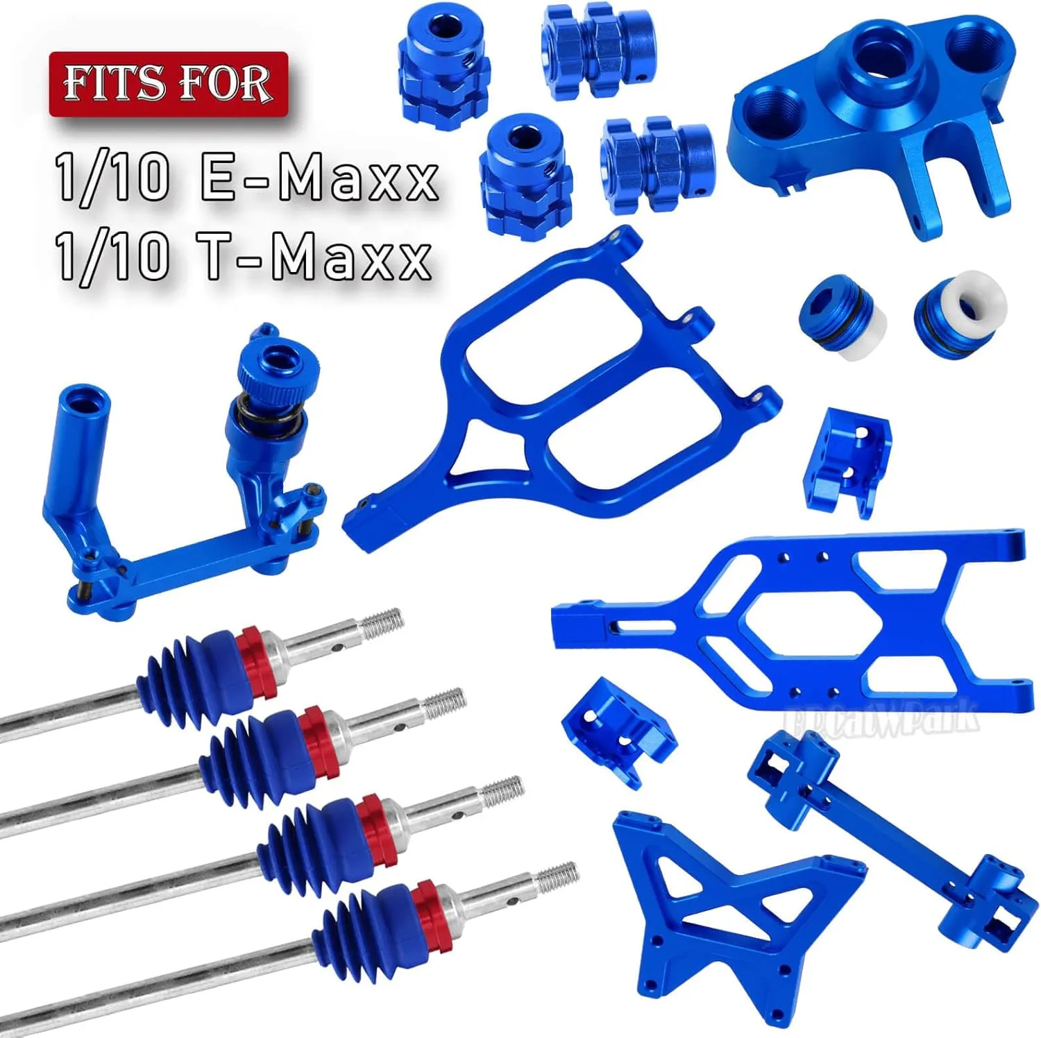 RC Upgrades Part for 1/10 E-Maxx T-Maxx,A-Arms,Caster Block,Steering Blocks,Rear Stub Axle Carriers,Drive Shaft CVD Axles,7mm Wheel Hex,Steering Bellcrank & Shock Tower Mounts,Navy Blue