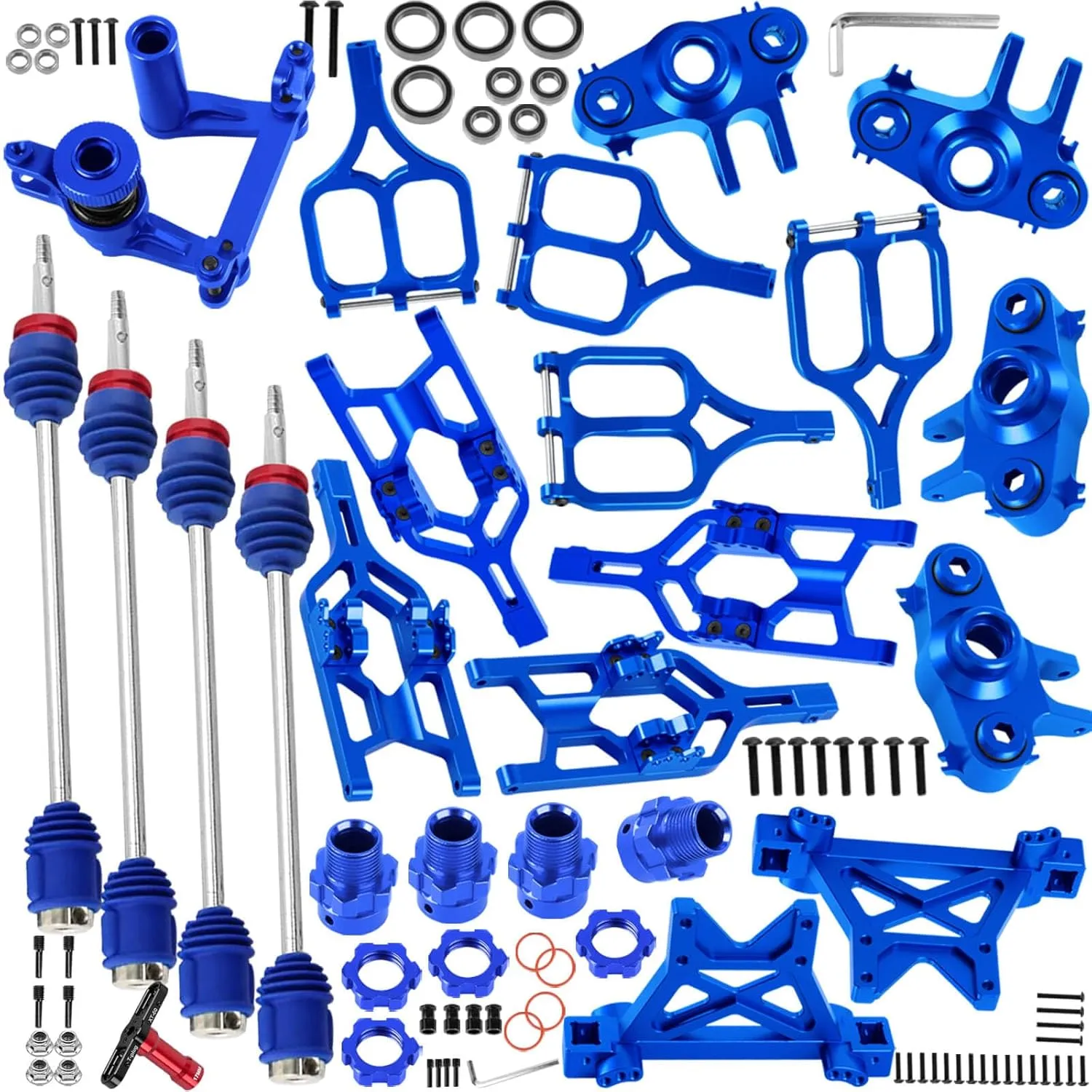 RC Upgrades Part for 1/10 E-Maxx T-Maxx,A-Arms,Caster Block,Steering Blocks,Rear Stub Axle Carriers,Drive Shaft CVD Axles,7mm Wheel Hex,Steering Bellcrank & Shock Tower Mounts,Navy Blue