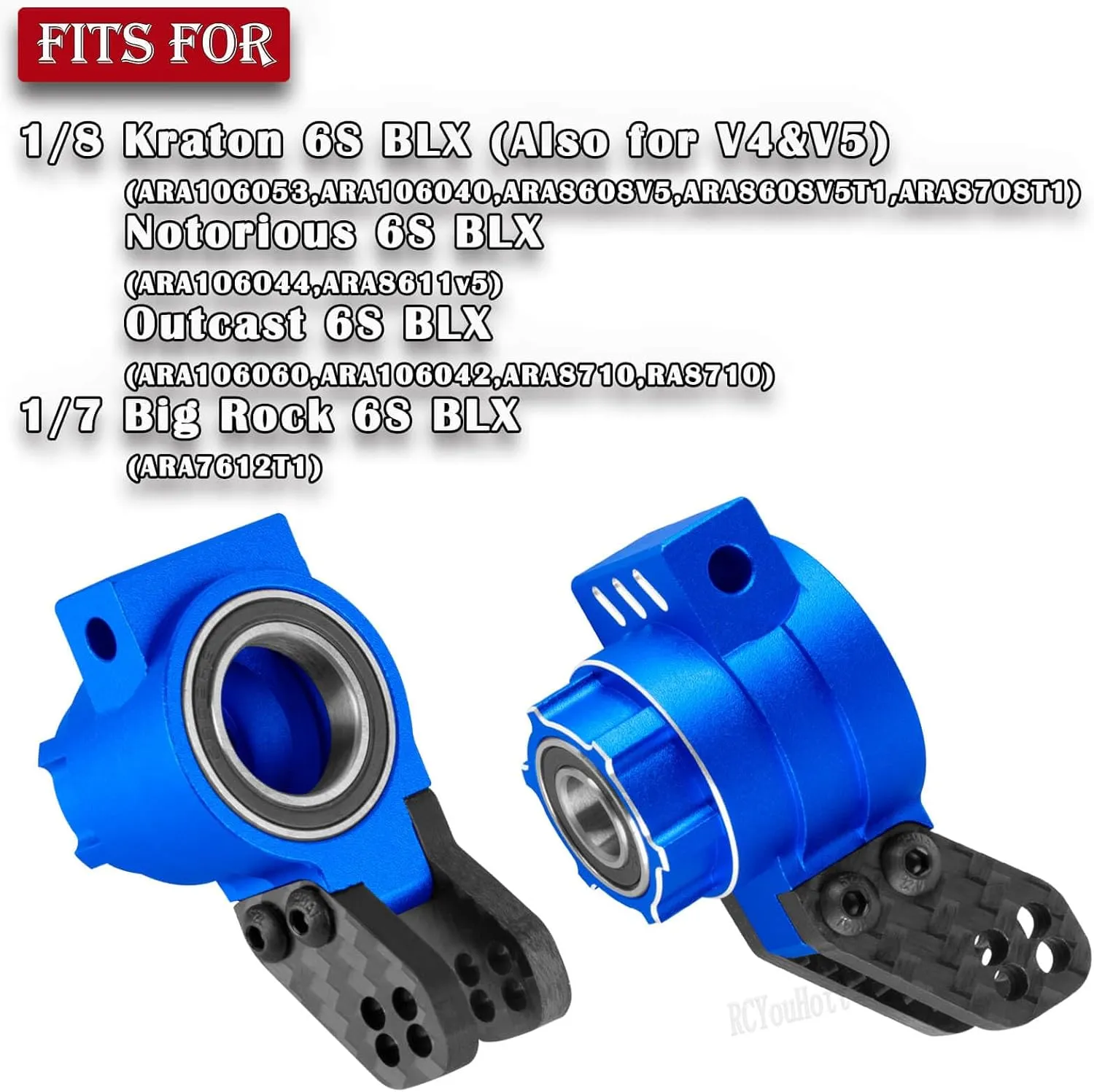 RC Upgrades Part Front Knuckles Steering Blocks&Rear Hub Stub Axle Carriers for 1/8 Kraton (Also for V4&V5)/Notorious/Outcast 6S BLX,Steering Hops Up,Replaces #AR330505#AR330404,Navy Blue