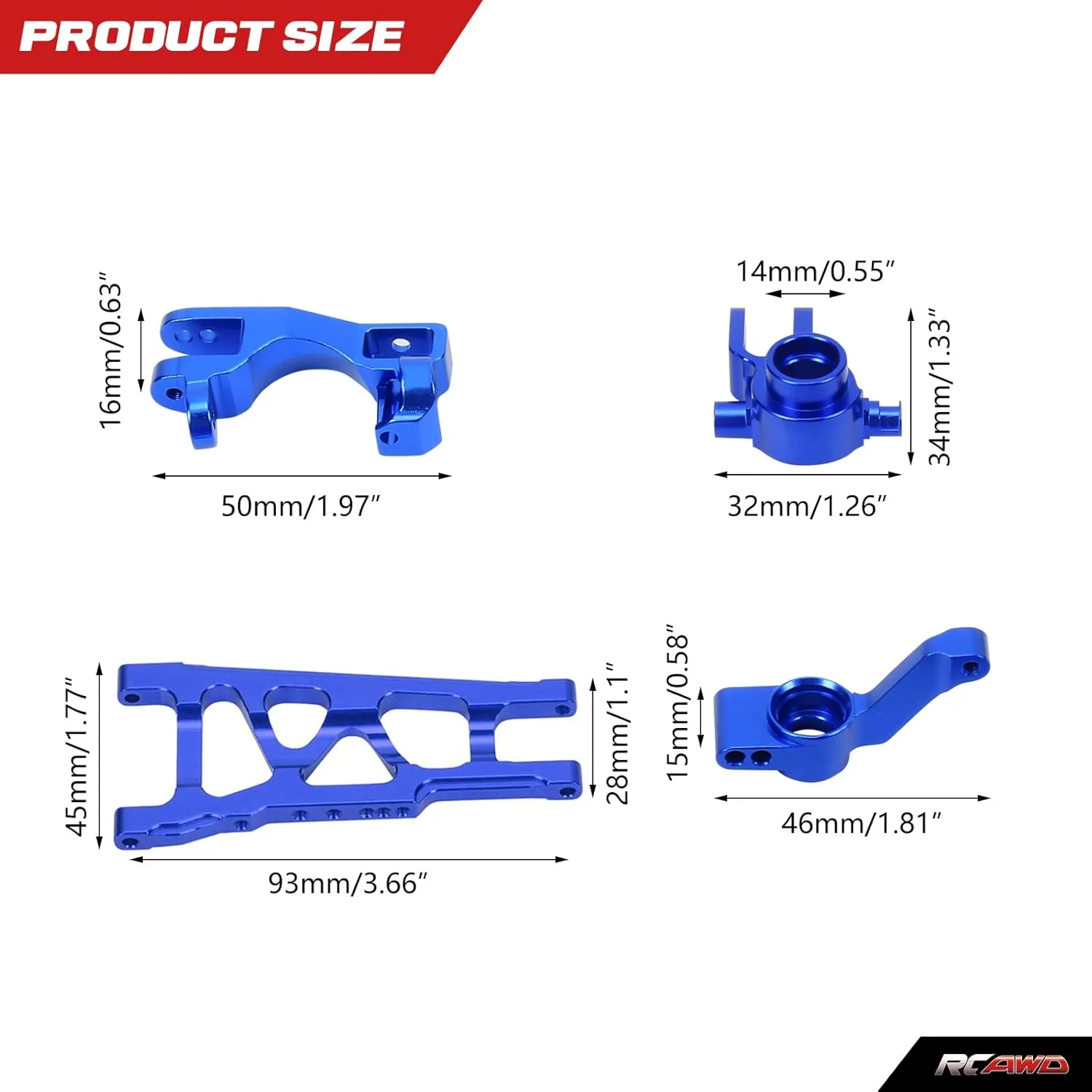 RCAWD Aluminum Steering Blocks C-Hubs Stub Axle Carriers Suspension Arms Set for 1/10 Traxxas Slash Rustler Stampede Hoss 4x4, Replacement of 6837 6832 1952 3655x(Navy Blue)