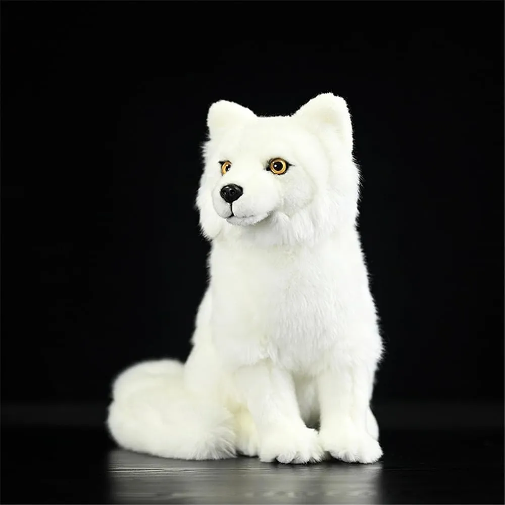 Realistic Arctic-Fox Stuffed Animal - 10.6 Inch Soft Plush Toy for Home Decor, Cuddle Companion, Lifelike White Fox Gift
