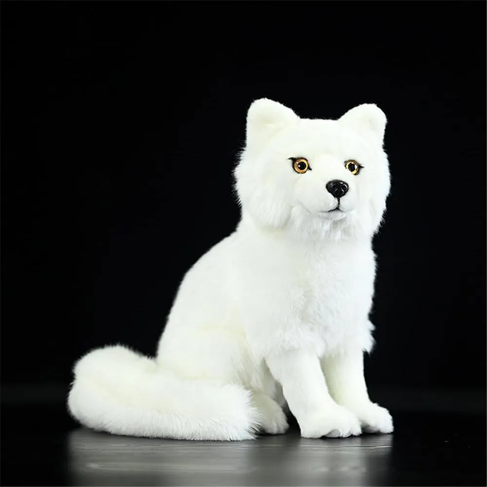 Realistic Arctic-Fox Stuffed Animal - 10.6 Inch Soft Plush Toy for Home Decor, Cuddle Companion, Lifelike White Fox Gift