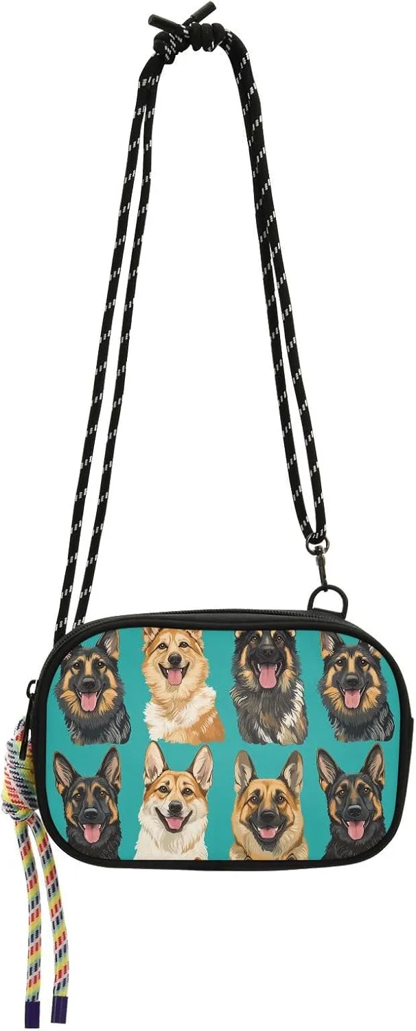Realistic Style Cute German Shepherddogs Teal Small Black Crossbody Purse for Mens Trendy with Credit Card Slots Small Black Purses For Hiking Traveling