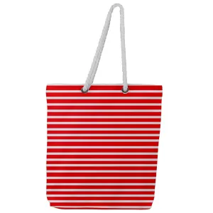 red beach stripe Full Print Rope Handle Tote (Large)