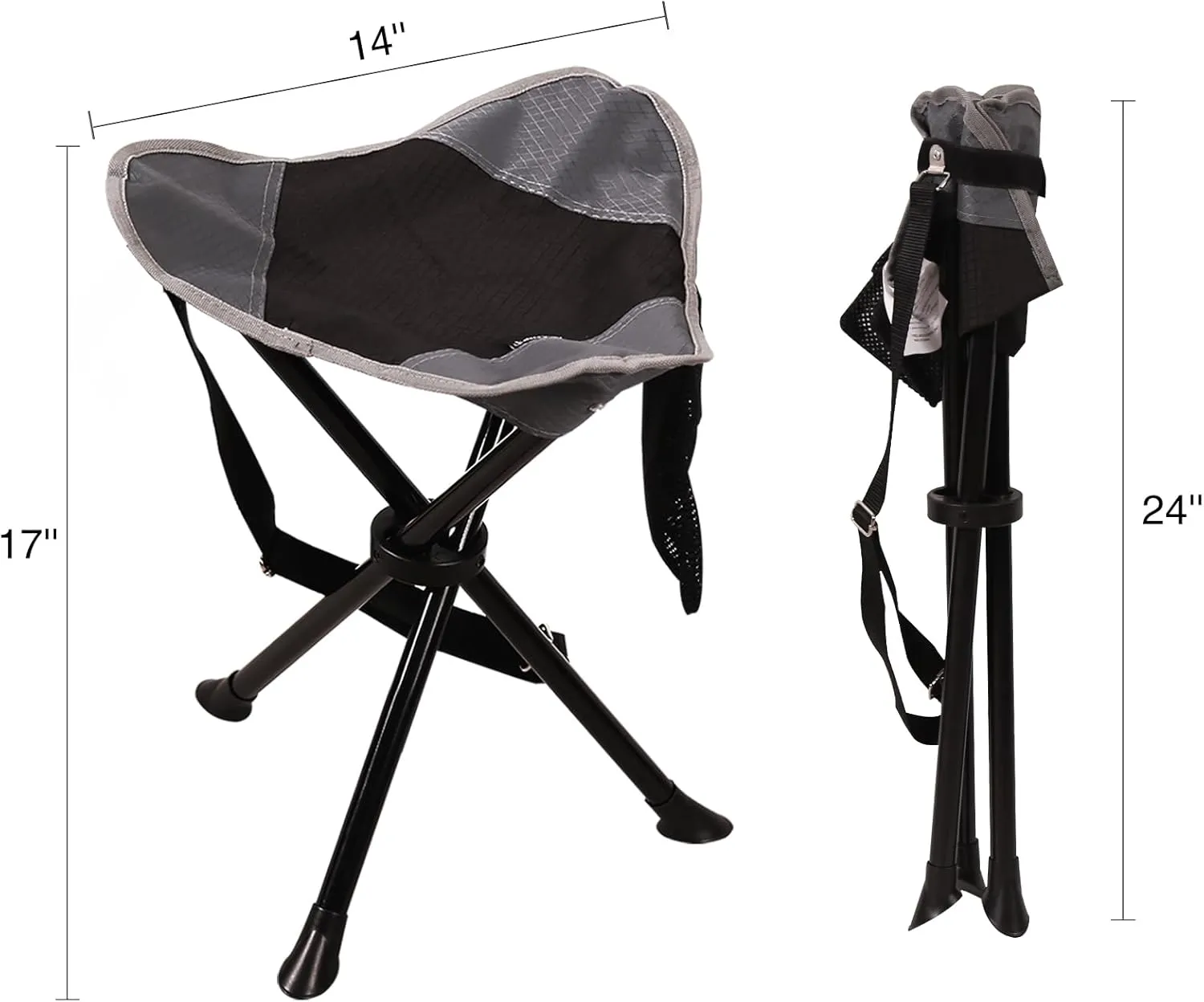REDCAMP 2 Pack Folding Tripod Stools for Adults, Lightweight Portable Camping Stools for Fishing Hunting Backpacking Traveling, Black