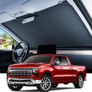REEVAA 2025 Upgraded Windshield Sun Shade for Ch-evrolet Silverado 1500 (2025-2019) [Tailored Fit, 99% Sun Protection] Protect Interior & Keep Cool, Foldable Sunshade Car Accessories with Storage Bag