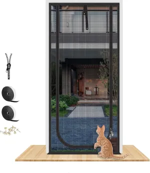 Reinforced Cat Screen Door,Fits Door Size 34''x 81'',Thickened Cat Resistant Mesh Screen Door for Living Room,Kitchen,Bedroom,Cat Proof Screen with Zipper Closure. Black