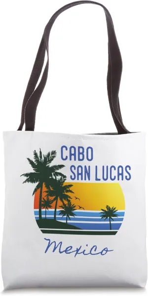 Retro Colorful Cabo San Lucas Mexico Palm Tree Novelty Art Tote Bag