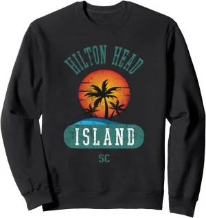 Retro Cool Hilton Head Island SC Beach Distressed Sunset Sweatshirt