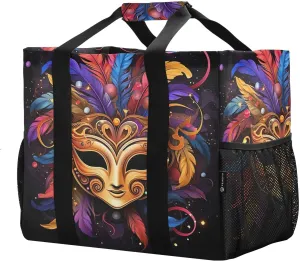 Retro Mardi Carnival Black Foldable Travel Duffel Bag for Men Women Waterproof Weekender Overnight Carry On Tote Bag with Comfortable Handle Personal Item Travel Bag for Business Trips Sport Hospital