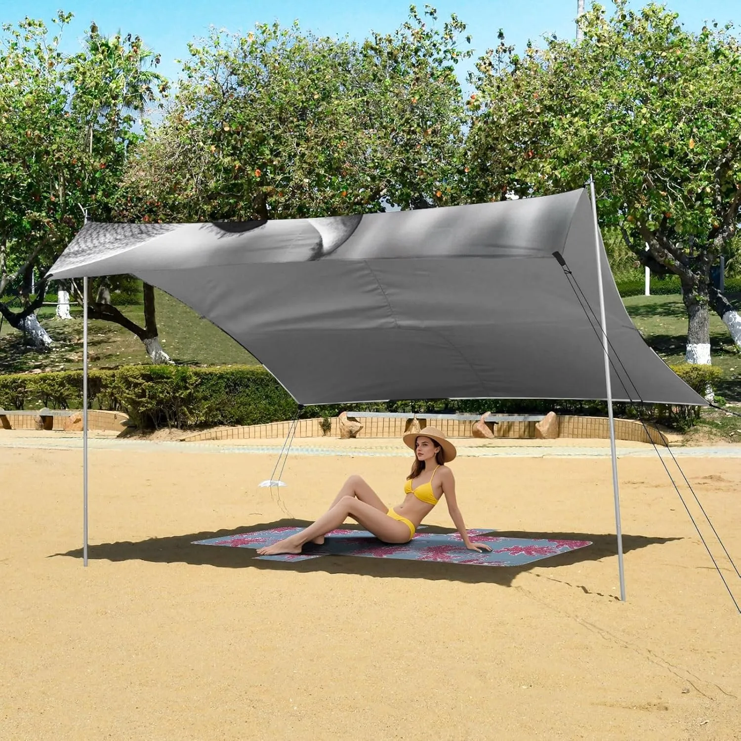 Rhino Black White Photo Rhino Canopy Tent Beach 9.2 × 10.5 FT Sun Shade Outdoor Patio Large Windproof Camping Sun Shelter Yard with Sandbags Anchor
