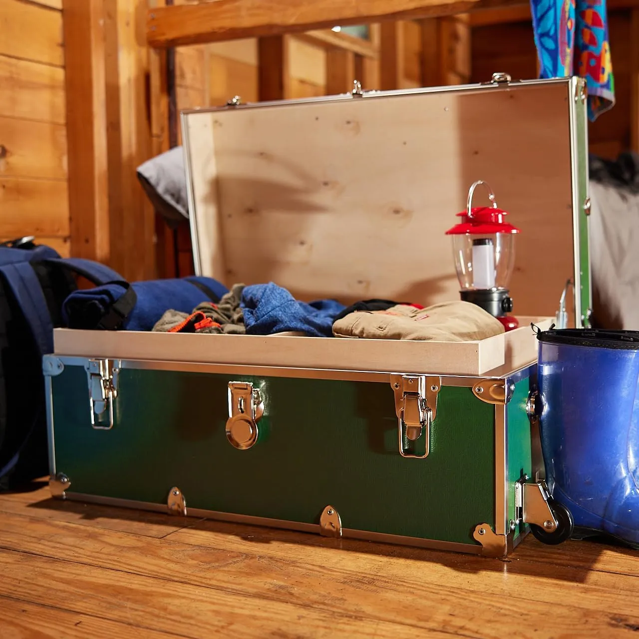 Rhino Trunk & Case Large Armor Camp Trunk with Removeable Wheels - Secure Dorm Storage Chest, Ideal Summer Camper Footlocker, Strong College Trunks - Seats 1000  Pounds - 32"x18"x14" (Black)