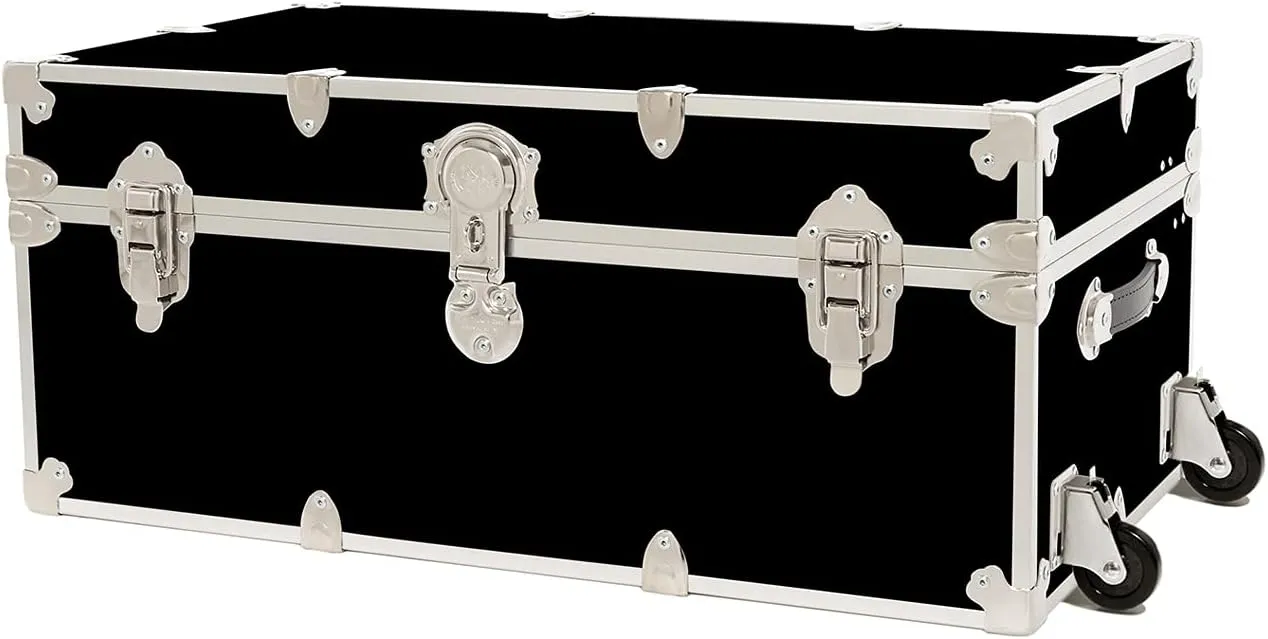 Rhino Trunk & Case Large Armor Camp Trunk with Removeable Wheels - Secure Dorm Storage Chest, Ideal Summer Camper Footlocker, Strong College Trunks - Seats 1000  Pounds - 32"x18"x14" (Black)