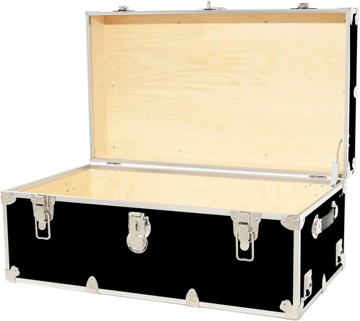 Rhino Trunk & Case Large Armor Camp Trunk with Removeable Wheels - Secure Dorm Storage Chest, Ideal Summer Camper Footlocker, Strong College Trunks - Seats 1000  Pounds - 32"x18"x14" (Black)