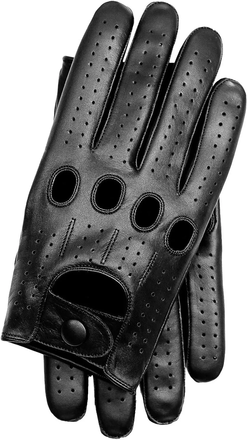 Riparo Genuine Leather Full-finger Driving Gloves (X-Large, Black)