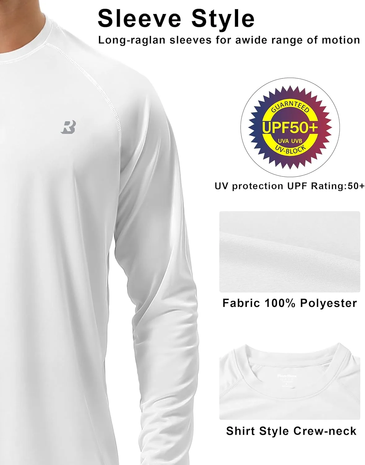 Roadbox Mens UPF 50  UV Sun Protection Shirts Outdoor Long Sleeve SPF Rash Guard for Fishing Hiking Swimming Running