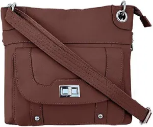 Roma Leathers Concealed Carry Cross Body Leather Gun Purse with Locking Zipper Brown, Small