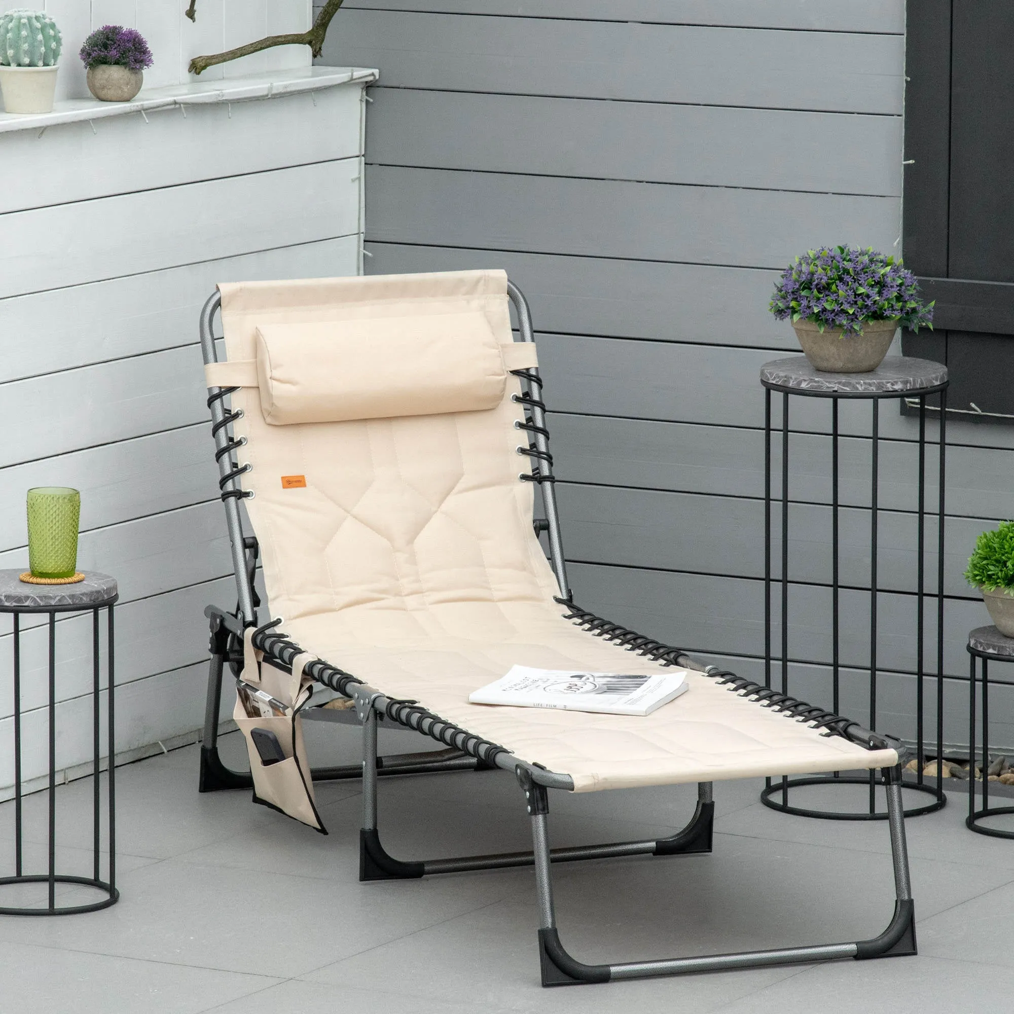Rootz Foldable Sun Lounger - Garden Lounger - Folding Chair - 5-Stage Backrest - Oxford Fabric - 188 x 57 x 30 cm - Brown