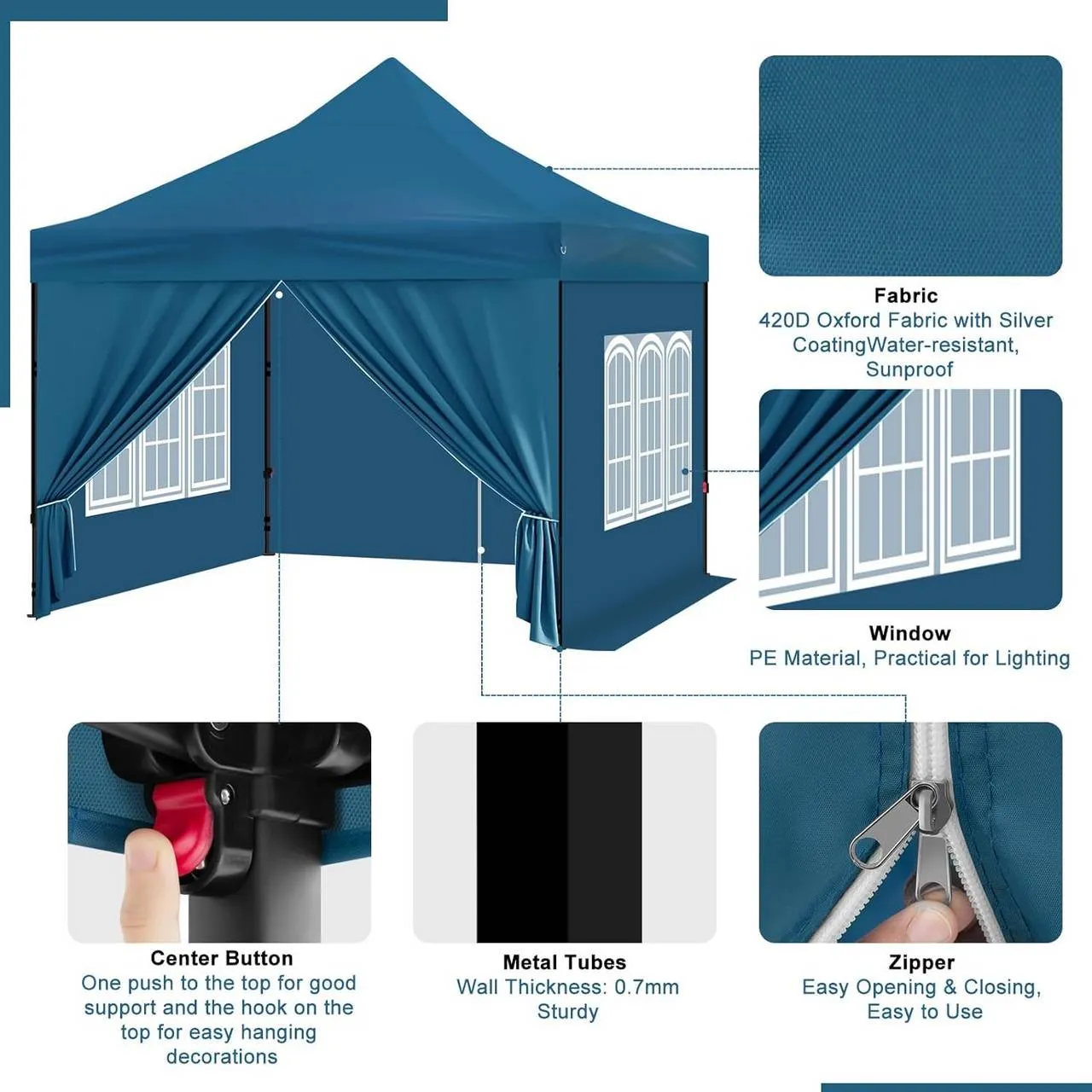 Rootz Folding Garden Gazebo - Outdoor Pavilion - Pop Up Canopy - UV Protection - 289cm x 330cm x 289cm