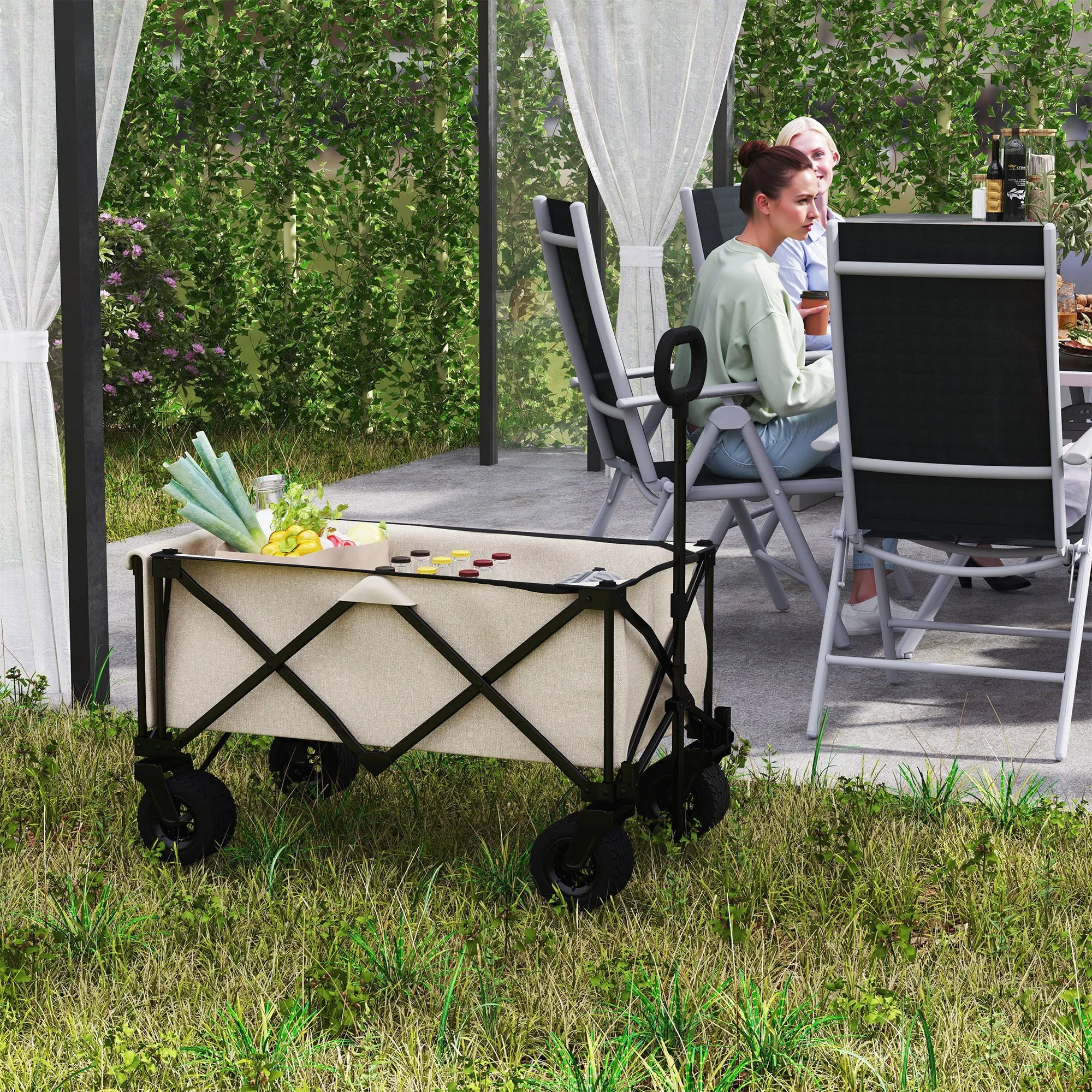 Rootz Garden Car - Foldable Transport Cart - Resilient Handcart - 100kg Capacity - 90cm x 48cm x 92cm - Brown Oxford Fabric