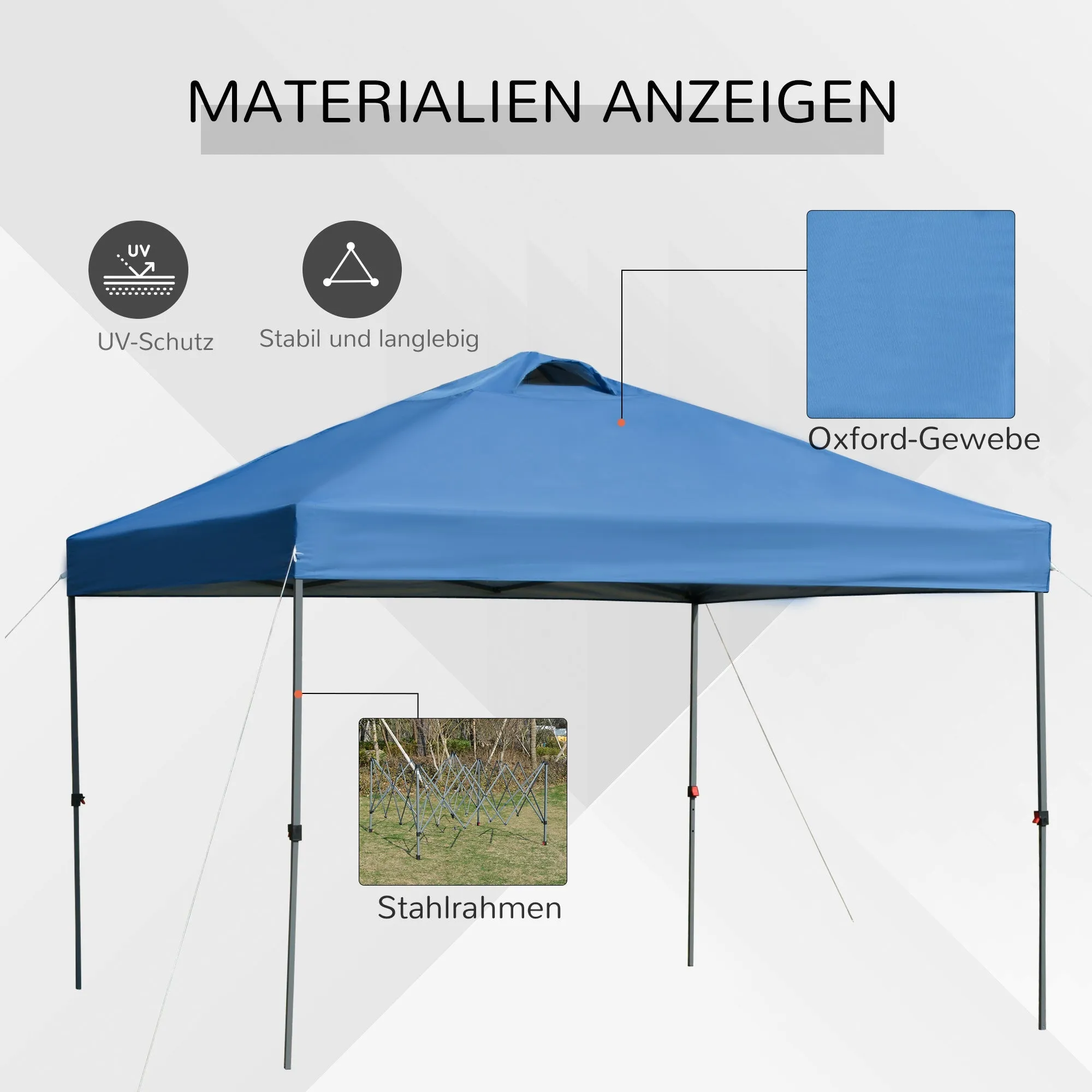 Rootz Garden Pavilion - Folding Pavilion - Marquee - UV Protection - 2.95m x 2.95m x 2.64m - Blue - Oxford Fabric