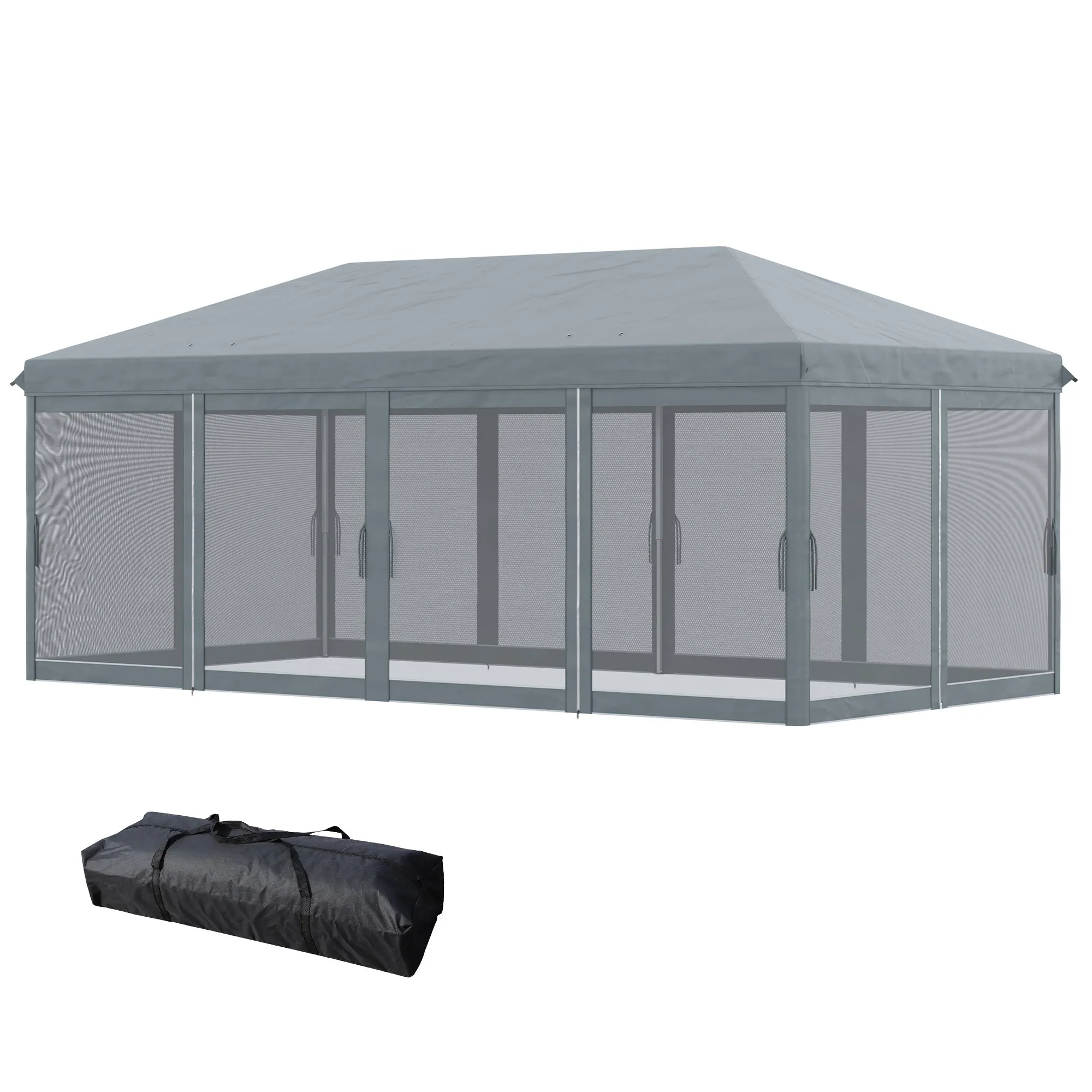 Rootz Garden Pavilion Pop-Up Gazebo - Outdoor Shelter - Event Tent - Mosquito Protection - 5.85m x 2.95m x 2.70m - Includes Transport Bag & Accessories