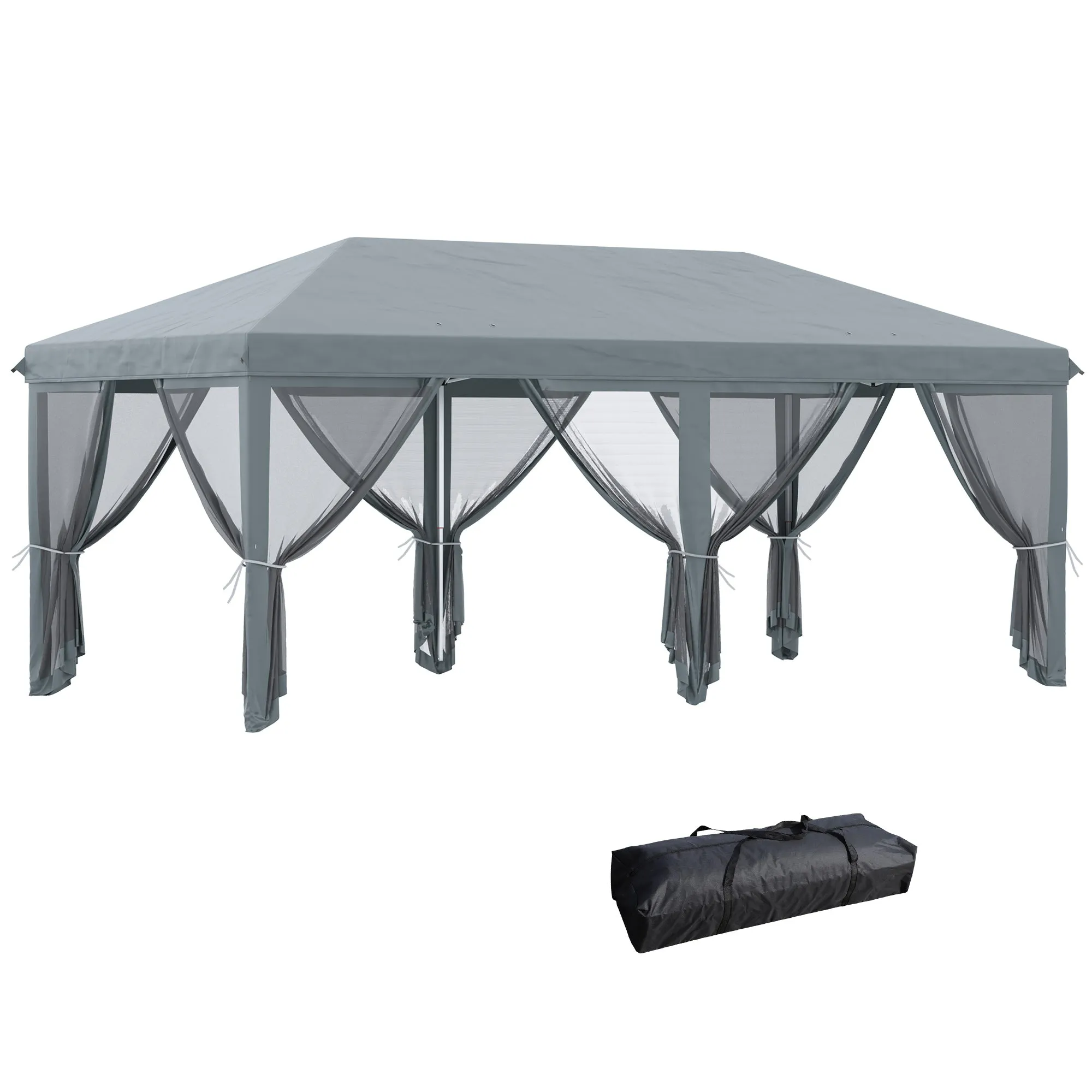 Rootz Garden Pavilion Pop-Up Gazebo - Outdoor Shelter - Event Tent - Mosquito Protection - 5.85m x 2.95m x 2.70m - Includes Transport Bag & Accessories