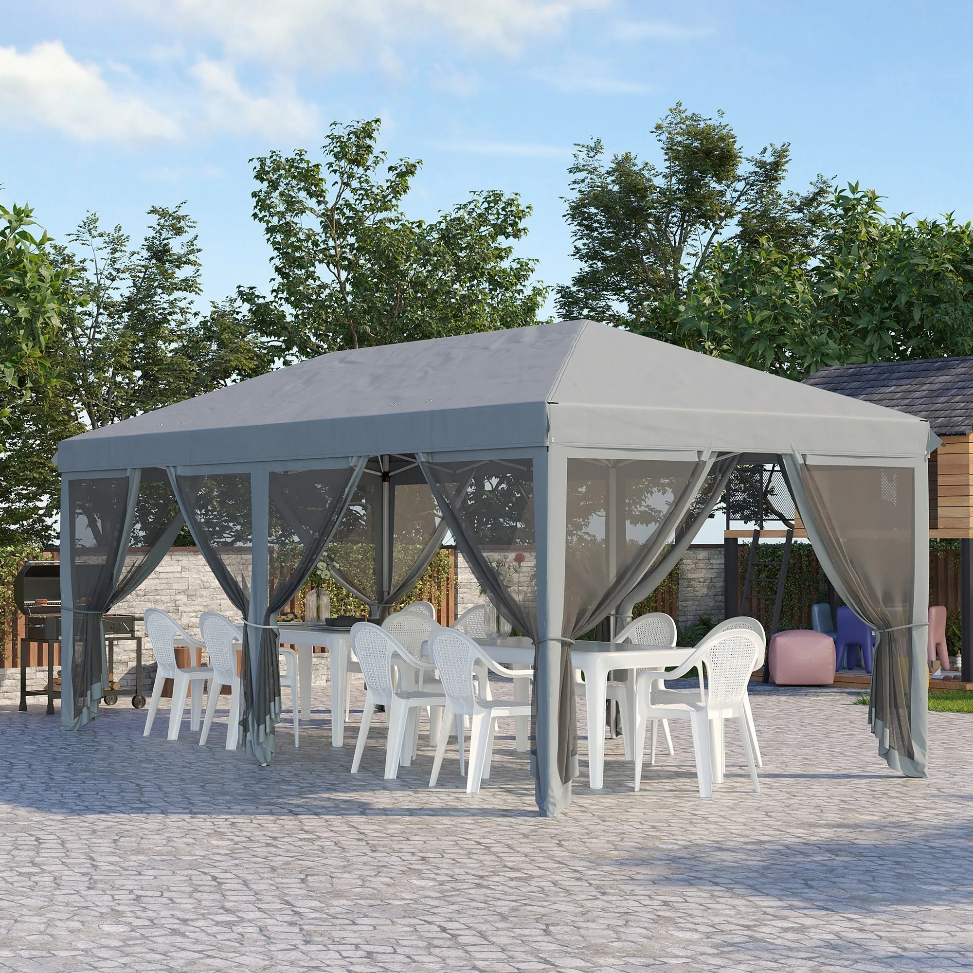 Rootz Garden Pavilion Pop-Up Gazebo - Outdoor Shelter - Event Tent - Mosquito Protection - 5.85m x 2.95m x 2.70m - Includes Transport Bag & Accessories