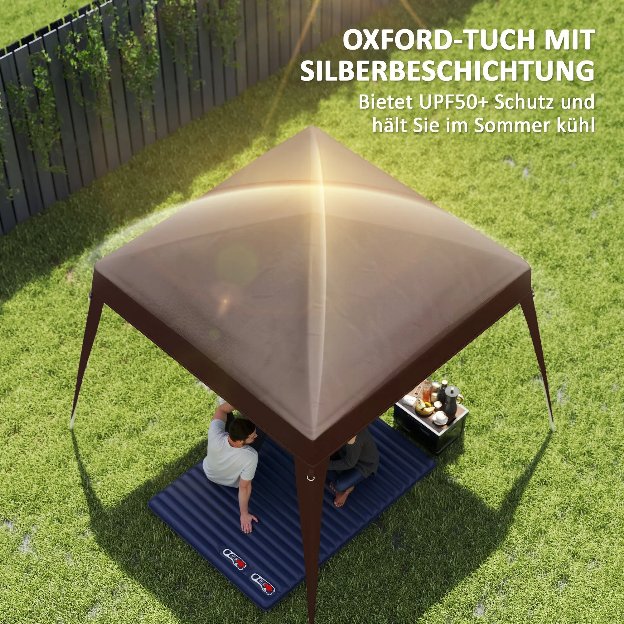 Rootz Pavilion Replacement Roof - Tarpaulin - Tent Cover - UPF50  Sun Protection - Oxford Fabric - 240cm x 240cm (Top) 300cm x 300cm (Base)