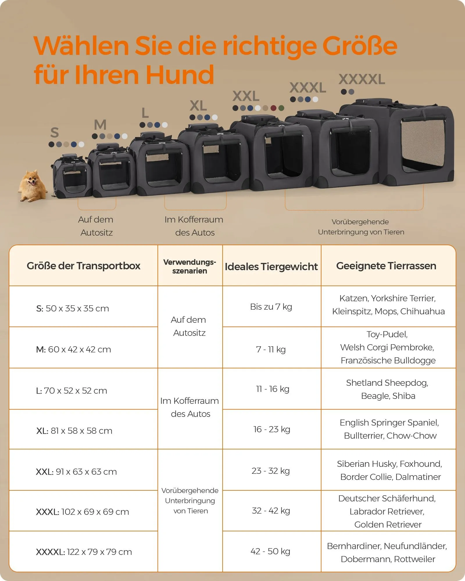 Rootz XXL Dog Crate - Pet Kennel - Portable Cage - Metal Frame - 600D Oxford Fabric - PVC Coating - 91cm x 63cm x 63cm - camel brown