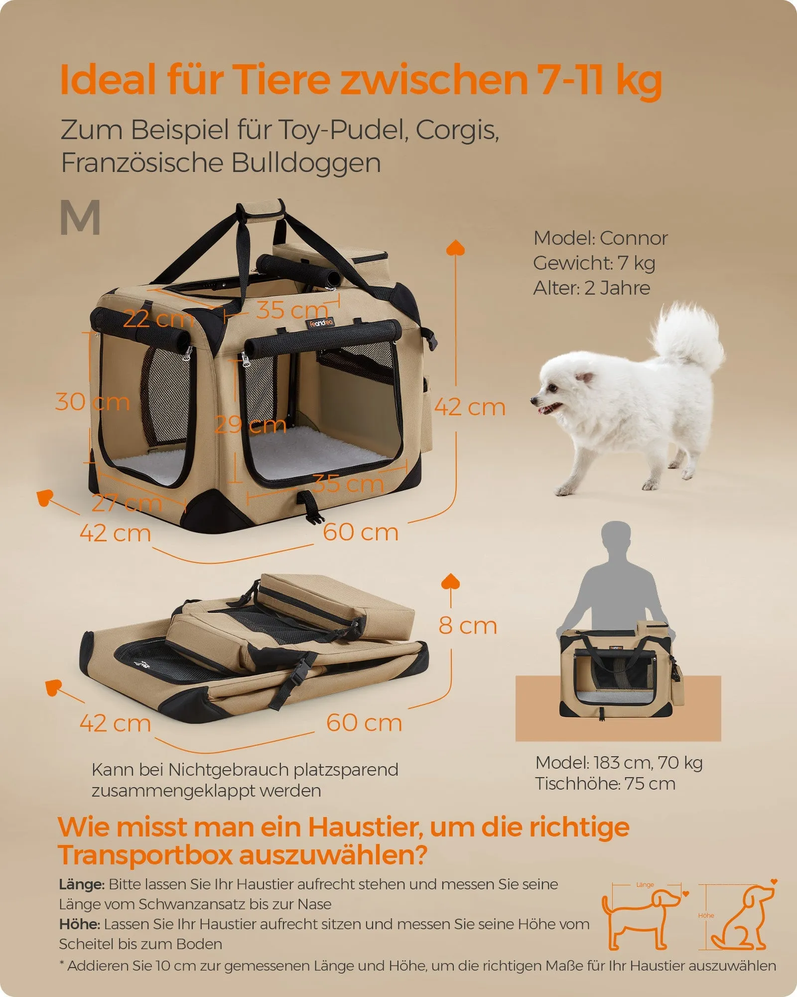 Rootz XXL Dog Crate - Pet Kennel - Portable Cage - Metal Frame - 600D Oxford Fabric - PVC Coating - 91cm x 63cm x 63cm - camel brown
