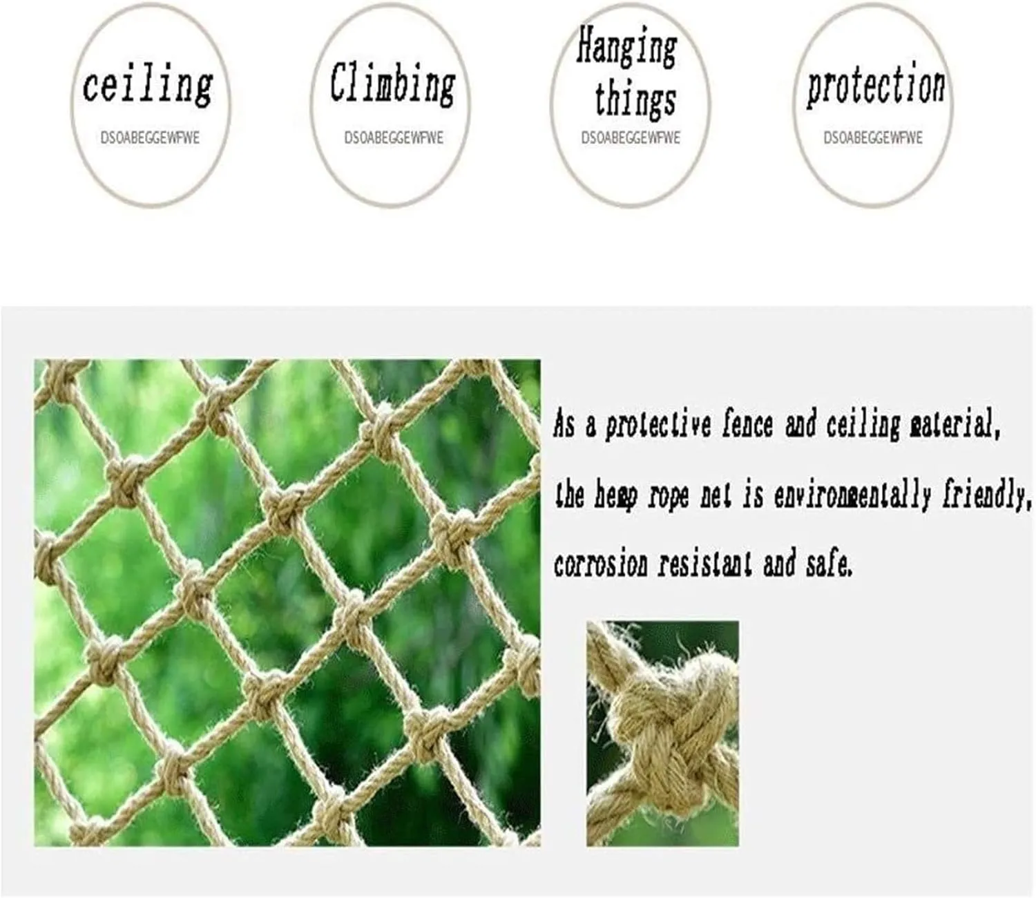 Rope Net for Birds, Child Protection Safety Net Treehouse Climbing Netting Heavy Duty Cargo Net Hemp Rope Net Grid 12cm Playground Swing Balcony Playset Railing (Size : 12m(36ft))