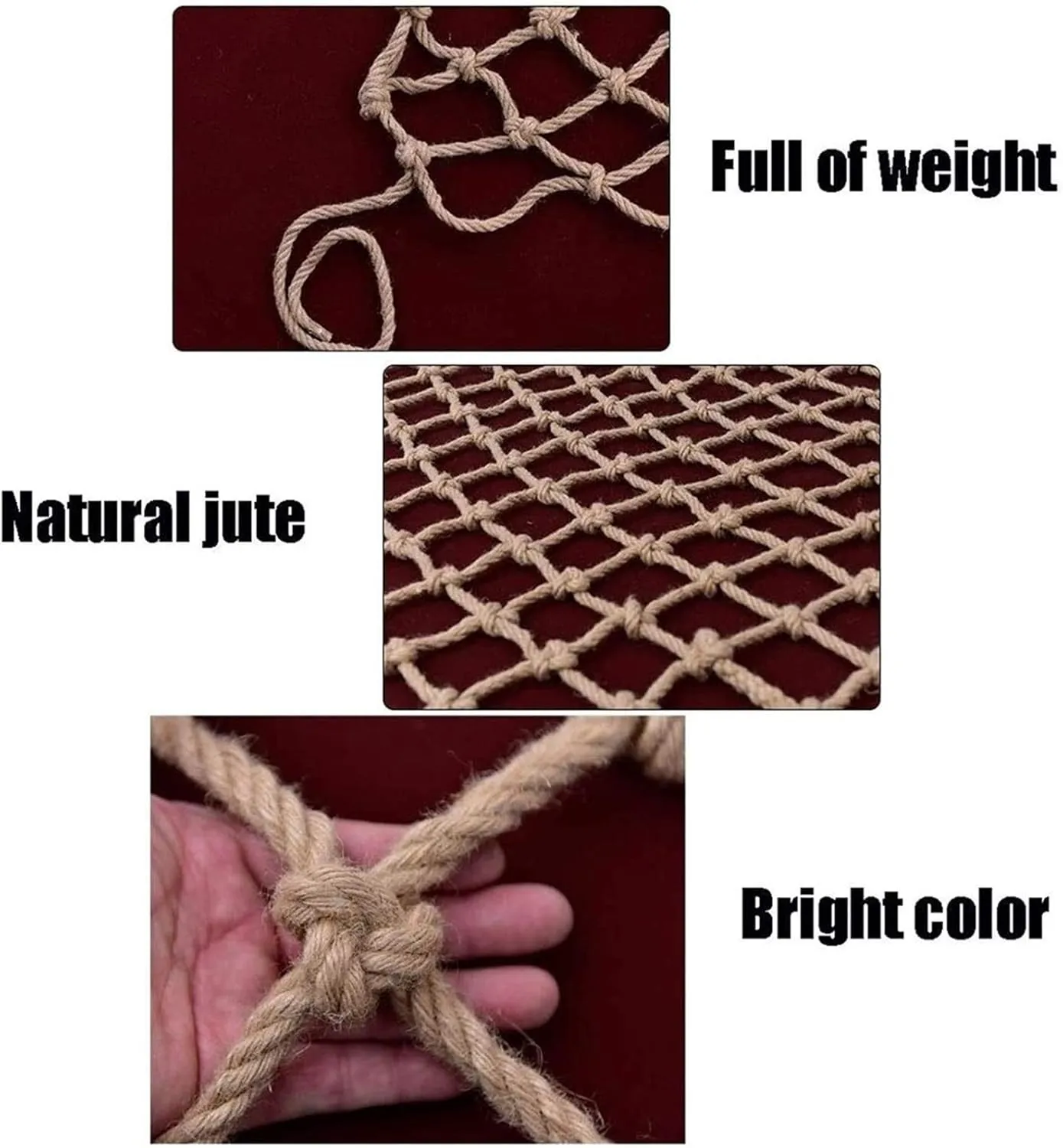 Rope Net for Birds, Child Protection Safety Net Treehouse Climbing Netting Heavy Duty Cargo Net Hemp Rope Net Grid 12cm Playground Swing Balcony Playset Railing (Size : 12m(36ft))