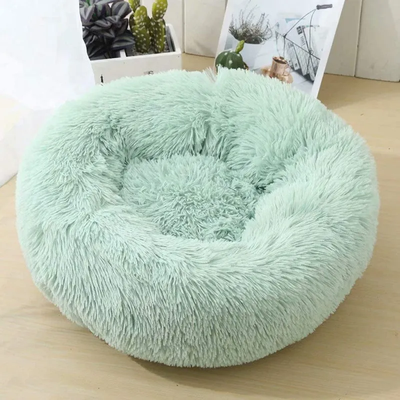Round Plush Calming Donut Pet Bed for Small, Medium, Large Pets