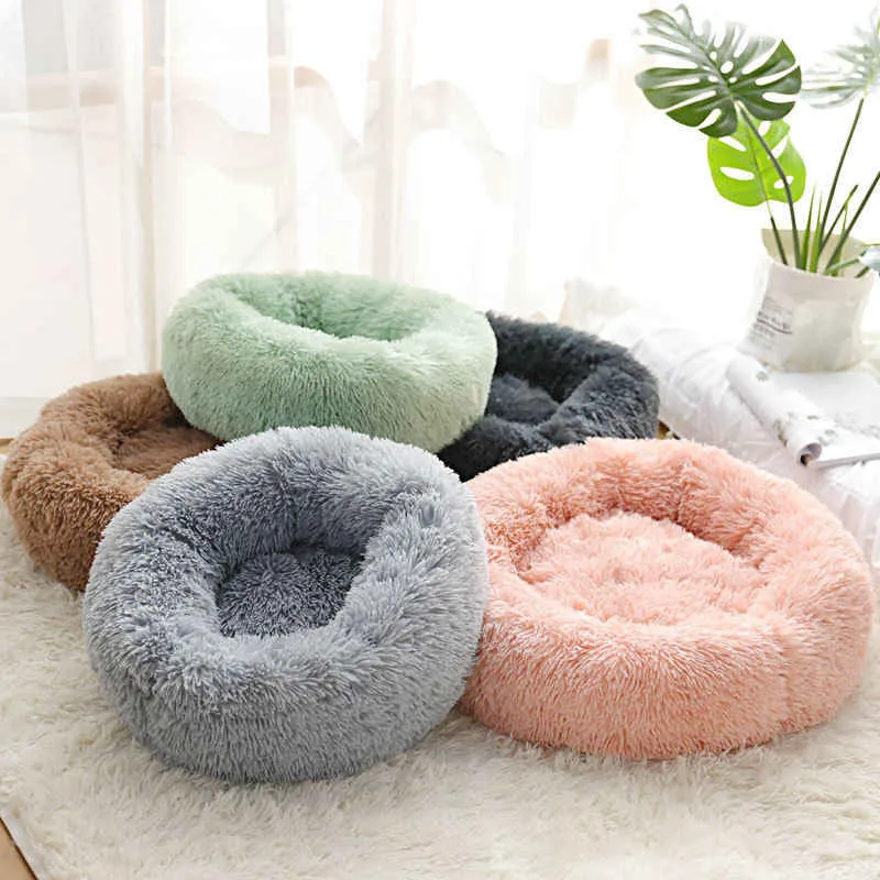 Round Plush Calming Donut Pet Bed for Small, Medium, Large Pets