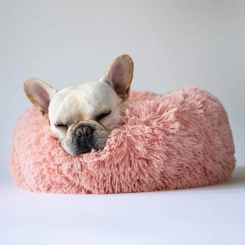 Round Plush Calming Donut Pet Bed for Small, Medium, Large Pets