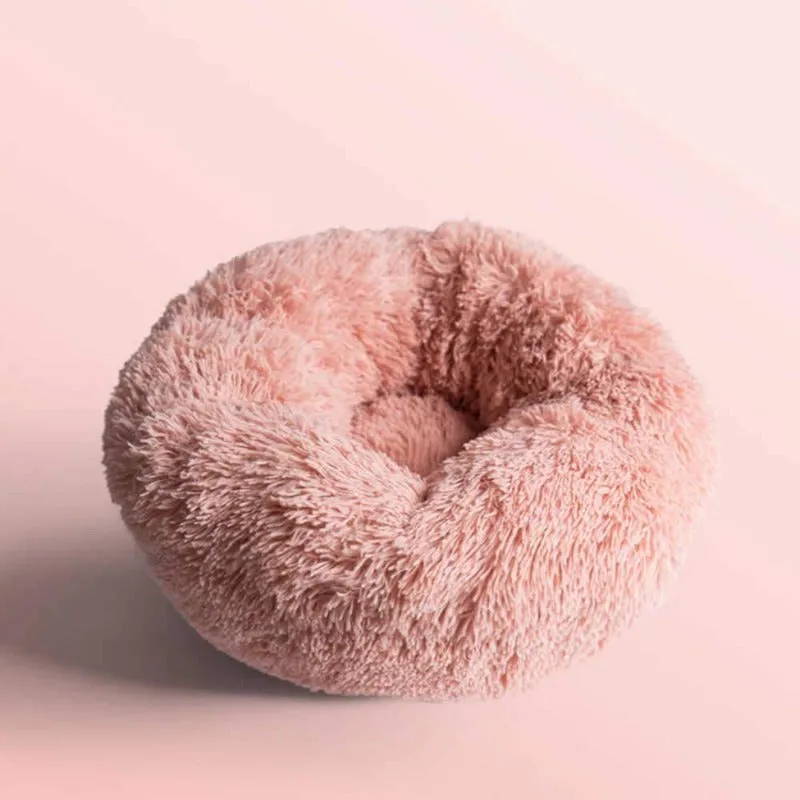 Round Plush Calming Donut Pet Bed for Small, Medium, Large Pets