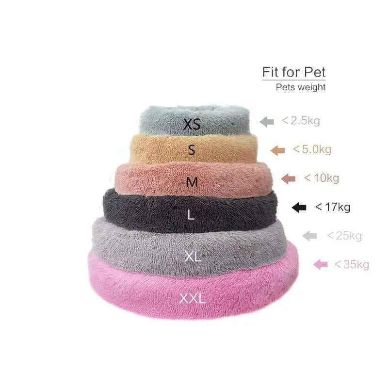 Round Plush Calming Donut Pet Bed for Small, Medium, Large Pets