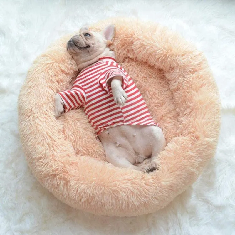 Round Plush Calming Donut Pet Bed for Small, Medium, Large Pets