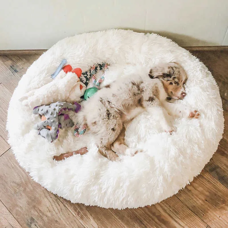 Round Plush Calming Donut Pet Bed for Small, Medium, Large Pets