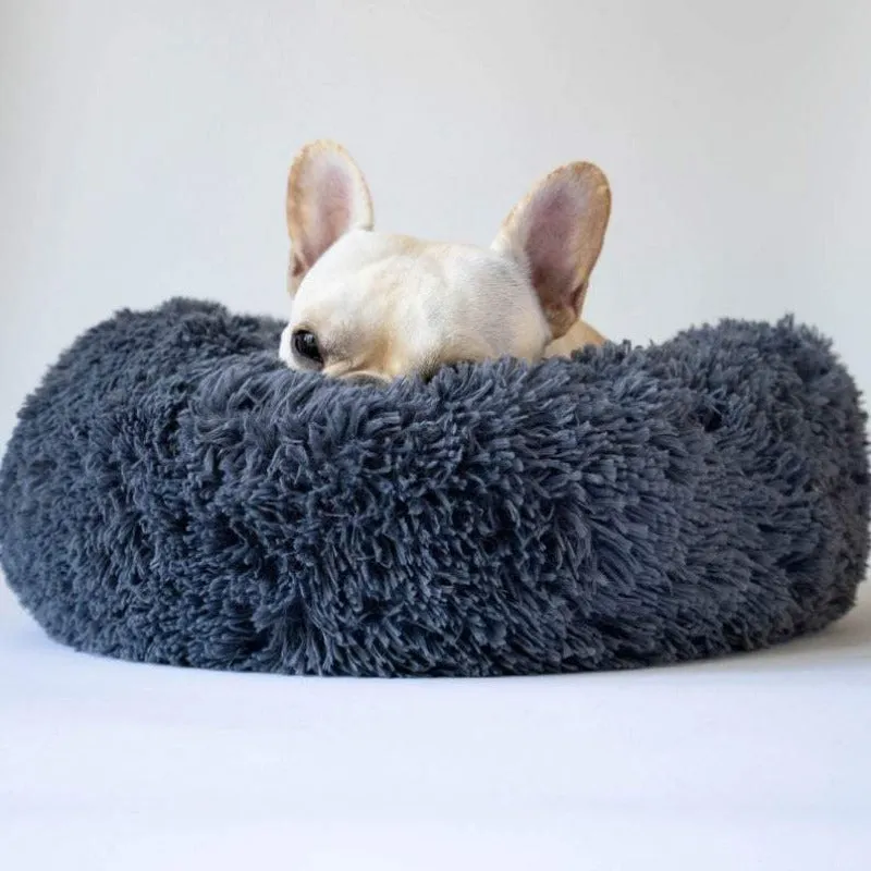 Round Plush Calming Donut Pet Bed for Small, Medium, Large Pets
