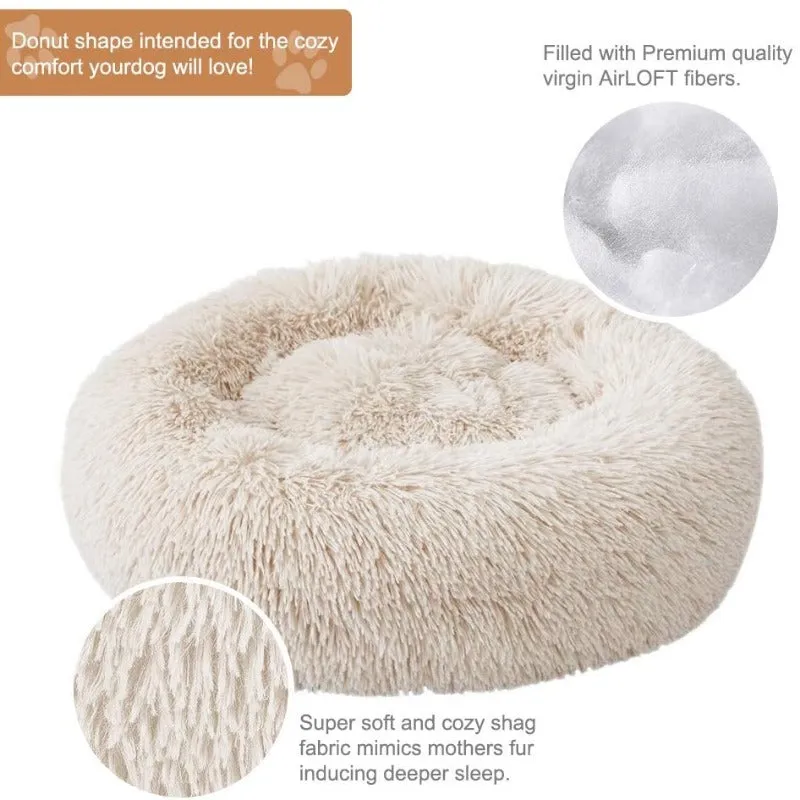 Round Plush Calming Donut Pet Bed for Small, Medium, Large Pets