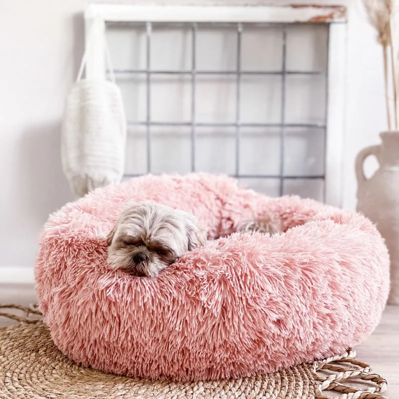 Round Plush Calming Donut Pet Bed for Small, Medium, Large Pets